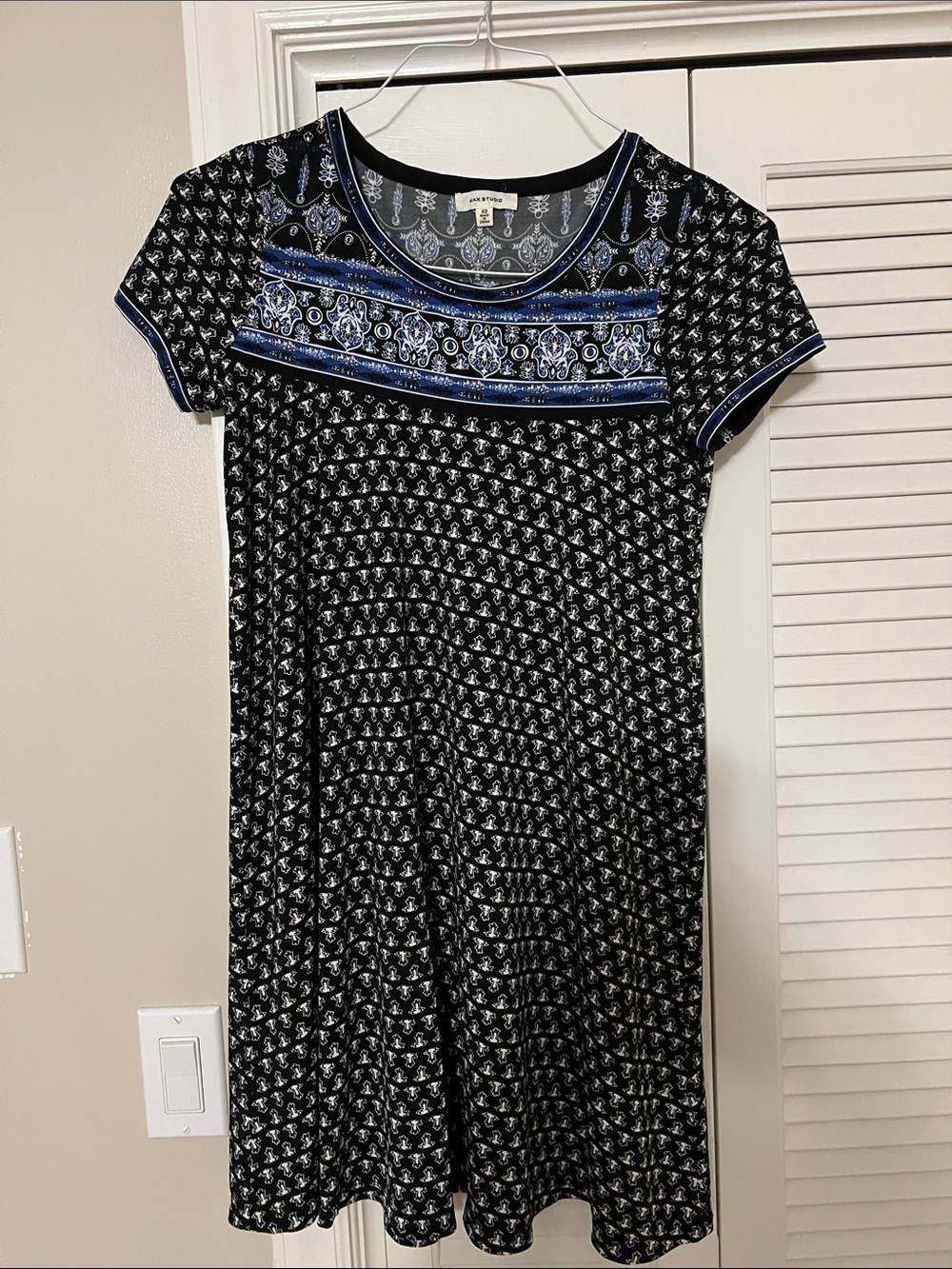 Max Studio Black Midi Dress with Blue Patterned Yoke